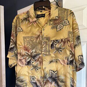 Caribbean Blues Men’s Hawaiian Shirt Short Sleeve 100% Rayon Floral Print Size
